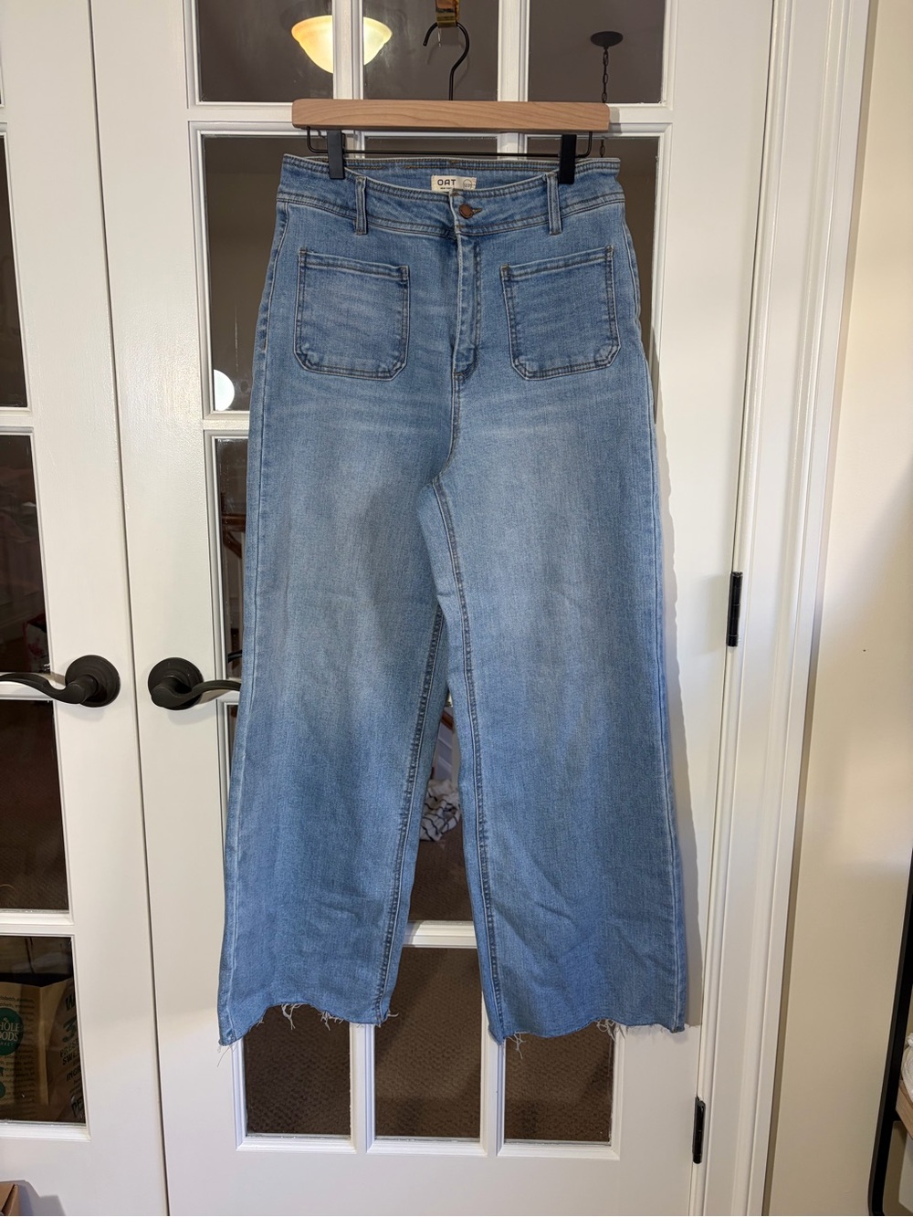 High-Rise Light Blue Wide-Leg Jeans with Front Patch Pockets